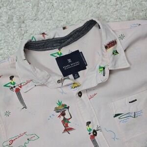 Roark Revival Jamaica Shirt Men M Pink Tropical Short Sleeve Button Up Vacation